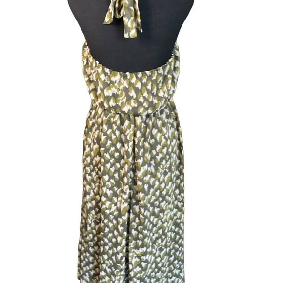 Banana Republic Maxi Dress Womens S Green All Over Print Chiffon Lined Halter - Picture 4 of 8